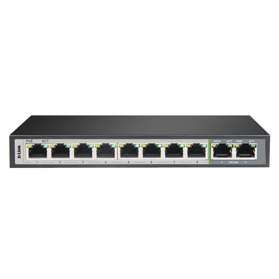 Dlink 250M 10-Port 1000Mbps Switch with 8 PoE Ports and 2 Uplink Ports- DGS-F1010P-E