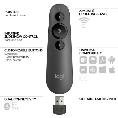 Logitech R500s Laser Presentation Remote - Graphite - 910-005843