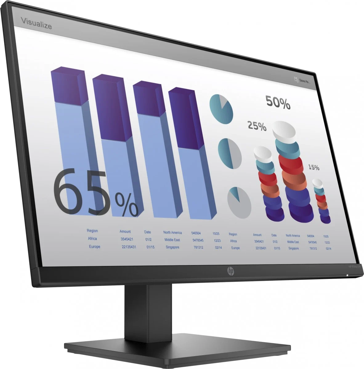 HP P24q G4 23.8" QHD Monitor, Height/Tilt/Swivel/Pivot Adjustable, Black Color, Connectivity: 1 VGA, 1 HDMI 1.4 - 8MB10AA