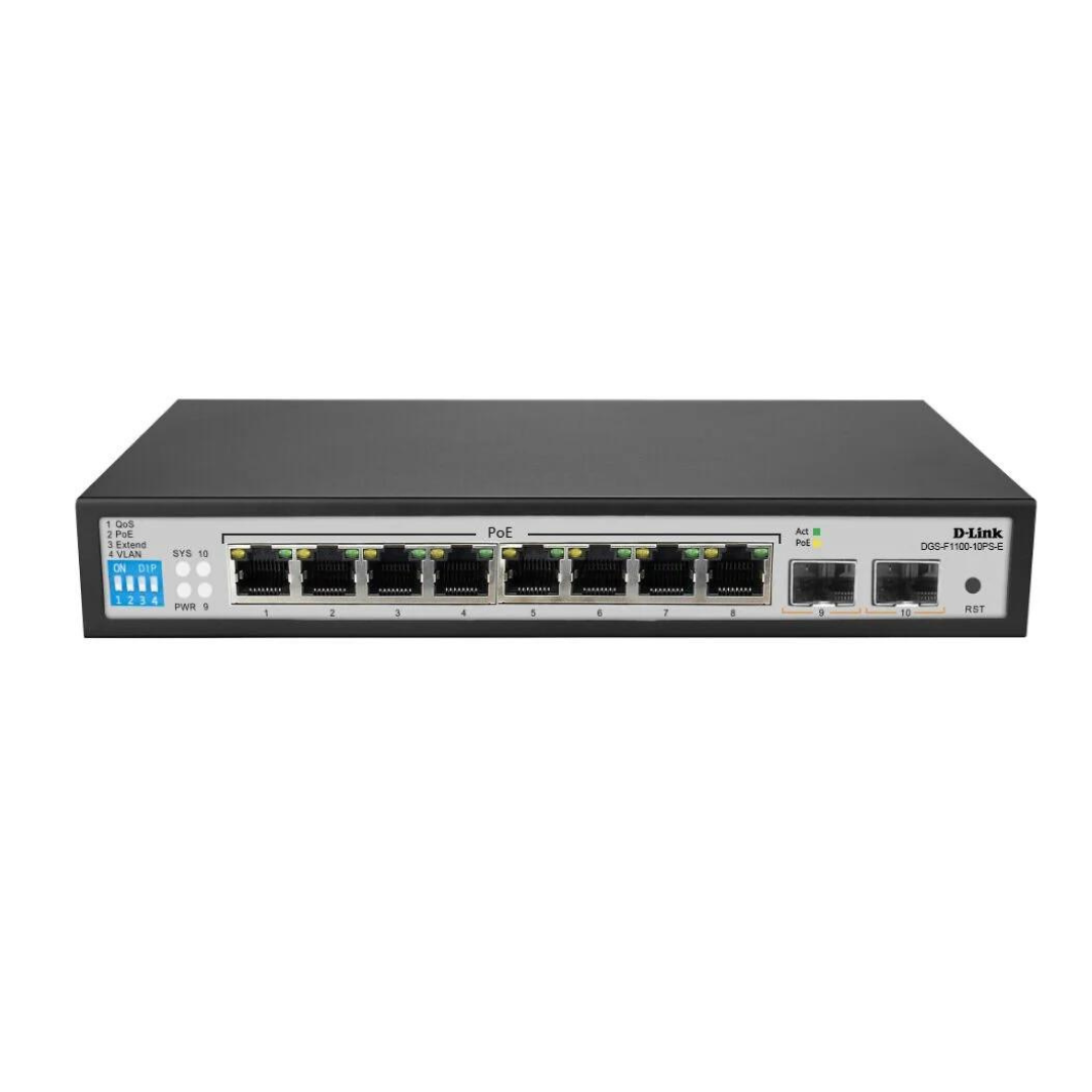 D-Link 8 Port PoE Gigabit Smart Managed Switch- DGS-F1100-10PS-E/B