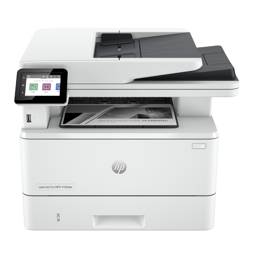 HP LaserJet Pro MFP 4103fdn Printer, Print, Copy, Scan and Fax - Duplex Printing, ADF, Duplex ADF Scanning, Ethernet, USB Interface with LCD Touchscreen - 2Z628A