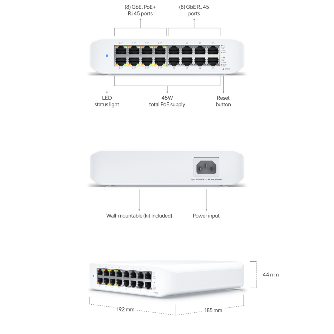 Ubiquiti UniFi Switch Lite 16 PoE- USW-Lite-16-PoE