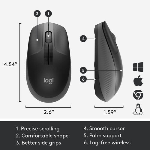 Logitech M190 Full-Size Wireless Mouse Grey