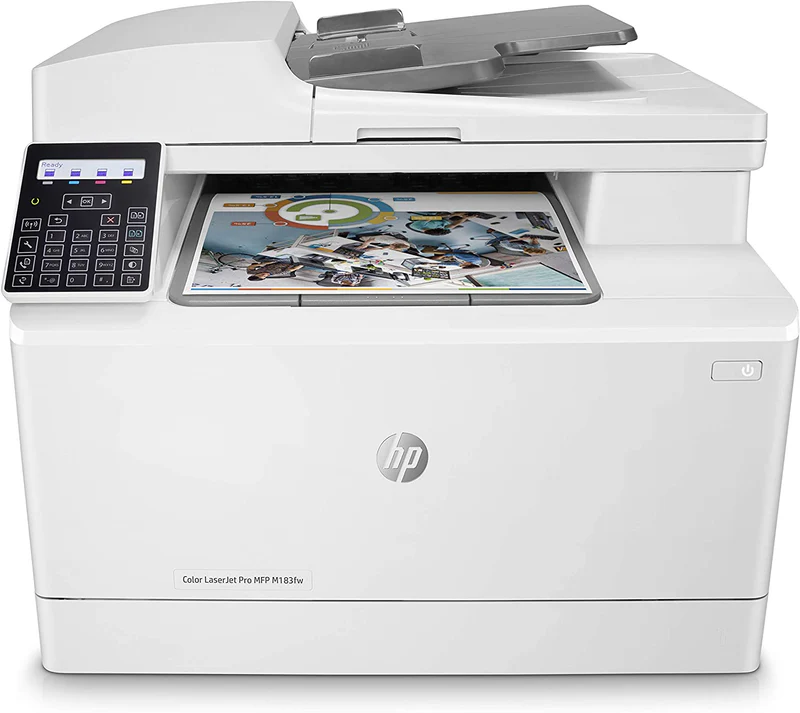 HP Color LaserJet Pro MFP M183fw Printer, Print, Copy, Scan and Fax - ADF, Wireless, Ethernet, USB Interface with 2-Line LCD Screen - 7KW56A