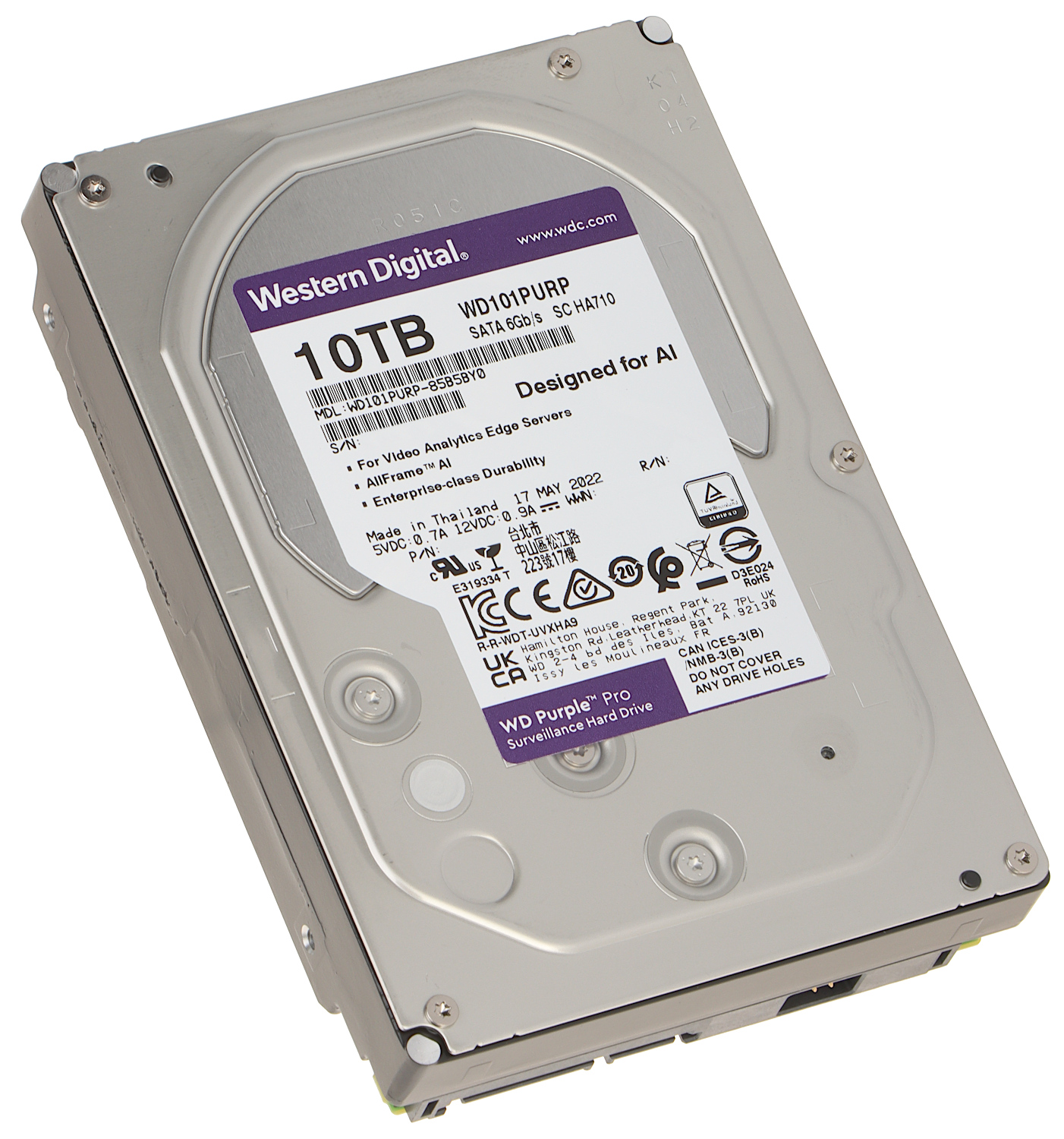 WD Purple Pro Surveillance Hard Drive 10TB, 256 MB, 7200 rpm- WD101PURP