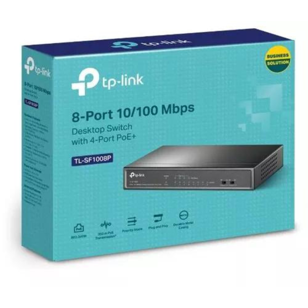 TP-Link 8-port 10/100Mbps Desktop PoE Switch, 4 PoE ports + 4 non PoE ports, 57W PoE Budget TL-SF1008P