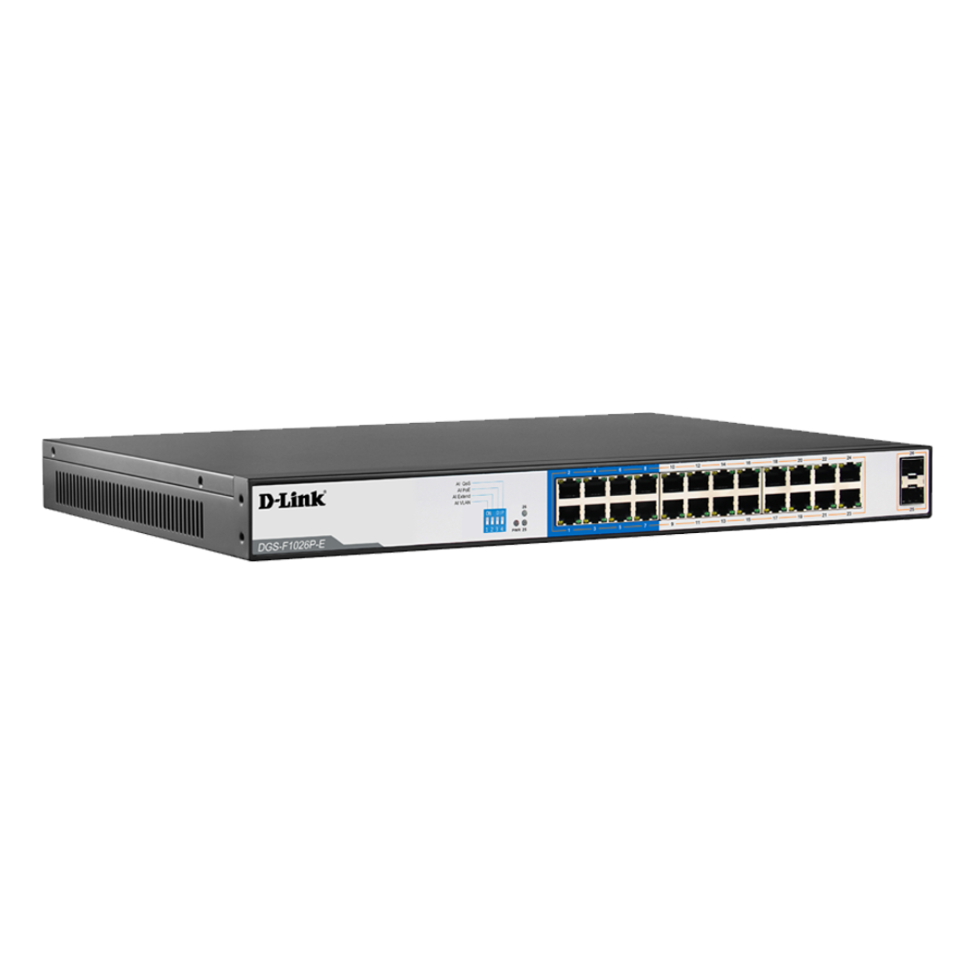 D-Link up to 250 Meter support 24-Port 1000Mbps PoE Switch with 2 SFP Ports – DGS-F1026P