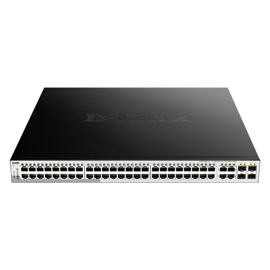 Dlink 48-Port 10/100/1000BaseT PoE + 4 Gigabit SFP ports Web Smart Switch, 370W PoE budget. (802.3af/802.3at support)- DGS-1210-52MP