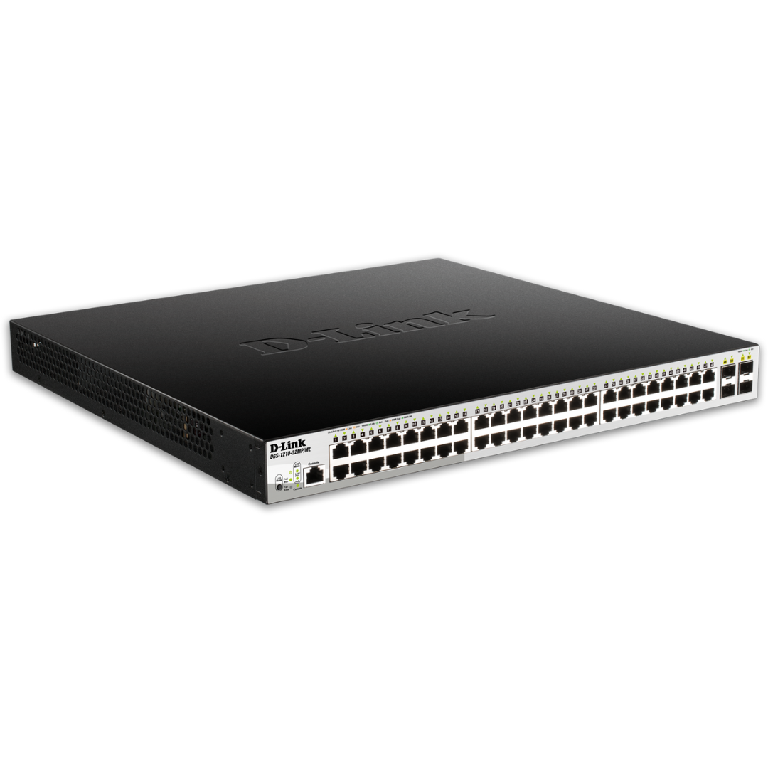 Dlink 48-Port 10/100/1000BaseT PoE + 4 Gigabit SFP ports Web Smart Switch, 370W PoE budget. (802.3af/802.3at support)- DGS-1210-52MP