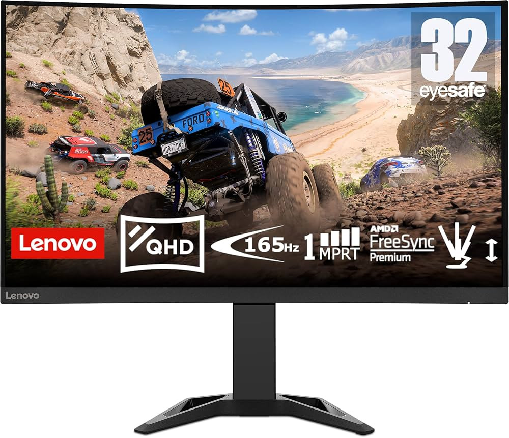 Lenovo G32qc-30 31.5" QHD Curved Gaming Monitor 2560x1440 16:9 165Hz (DP) / 170Hz (DP Overclock) / 144Hz (HDMI) Curvature: 1500R Integrated Speakers Raven Black Color-66F2GAC1AE