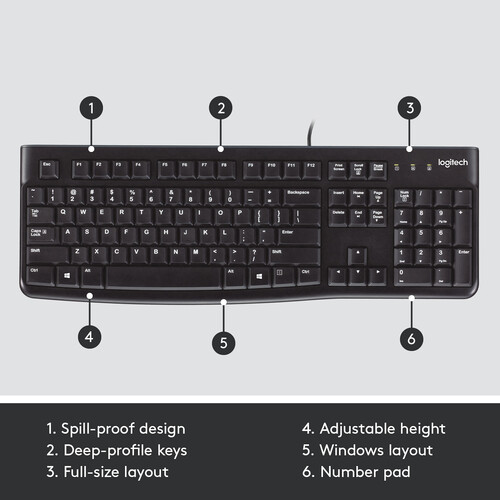 Logitech K120 USB Wired Keyboard - Black - 920-002508