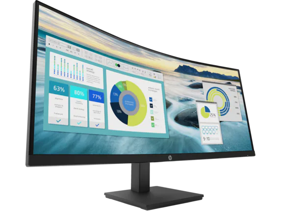 HP P34hc G4 WQHD USB-C Curved Monitor, Connectivity: 1 SuperSpeed USB Type-C 5Gbps, 1 HDMI 2.0, 1 DisplayPort 1.2, Security Cable Slot - 21Y56AS